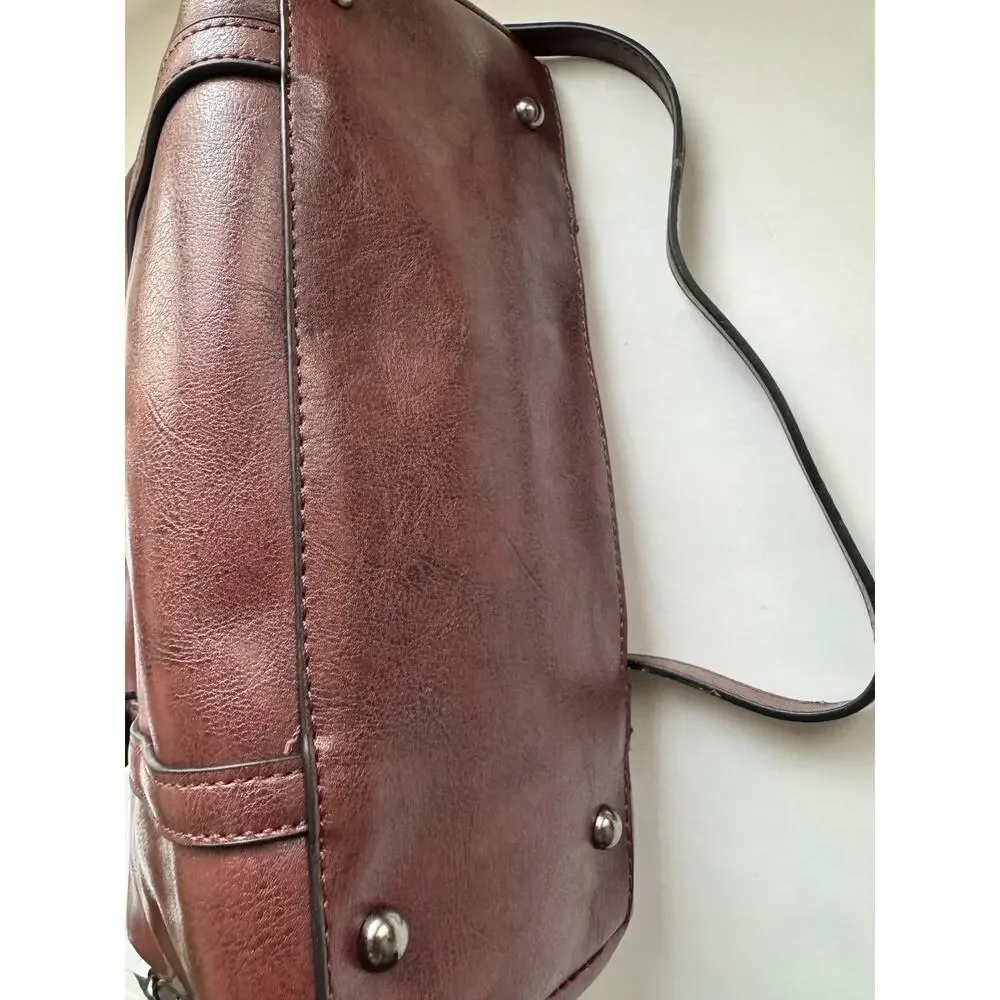 NWOT Elegant Faux Leather Tote with Removable Long Strap in Chocolate Brown